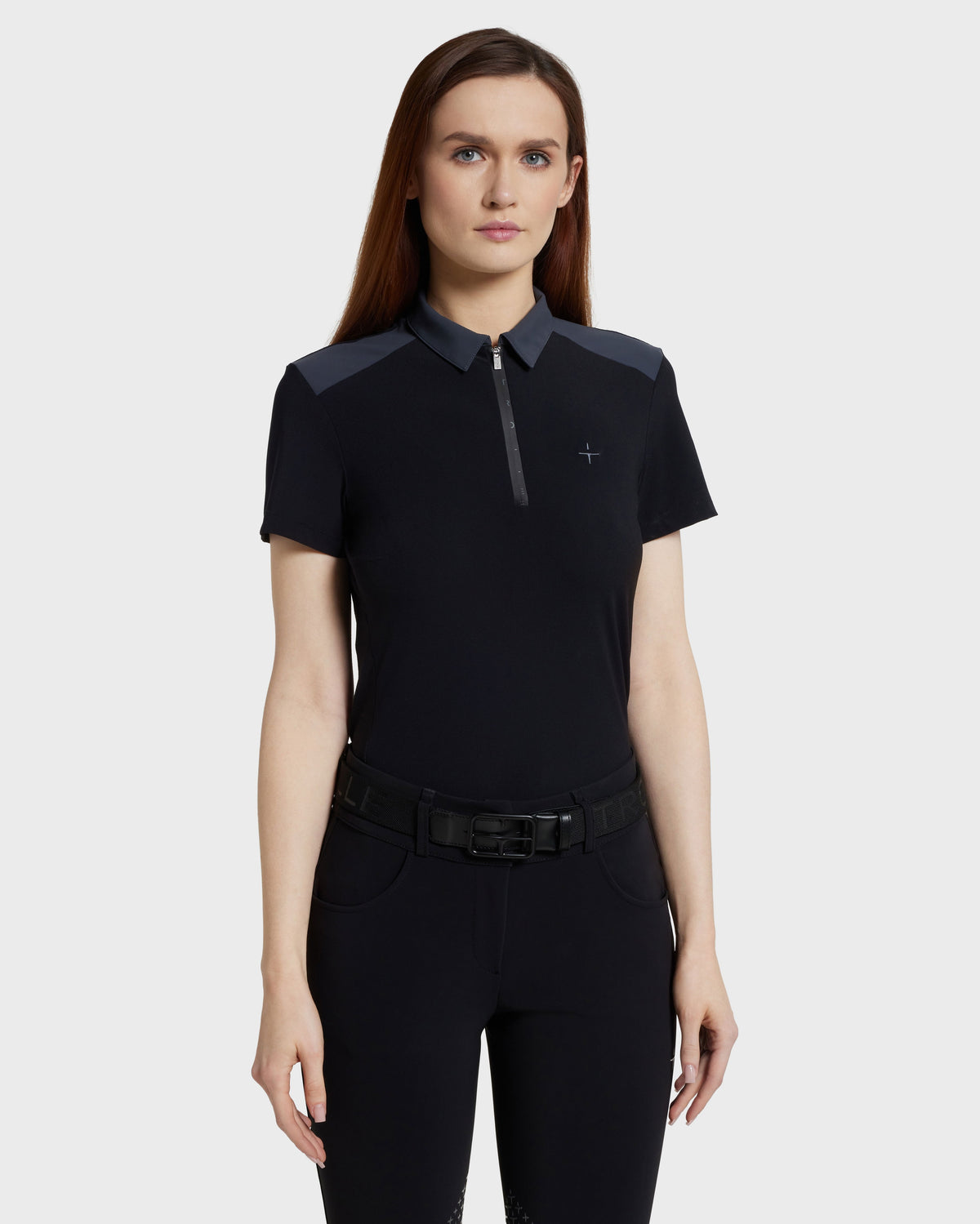 Model image — Tech Piquet Polo Shirt - Black / Faded Rose