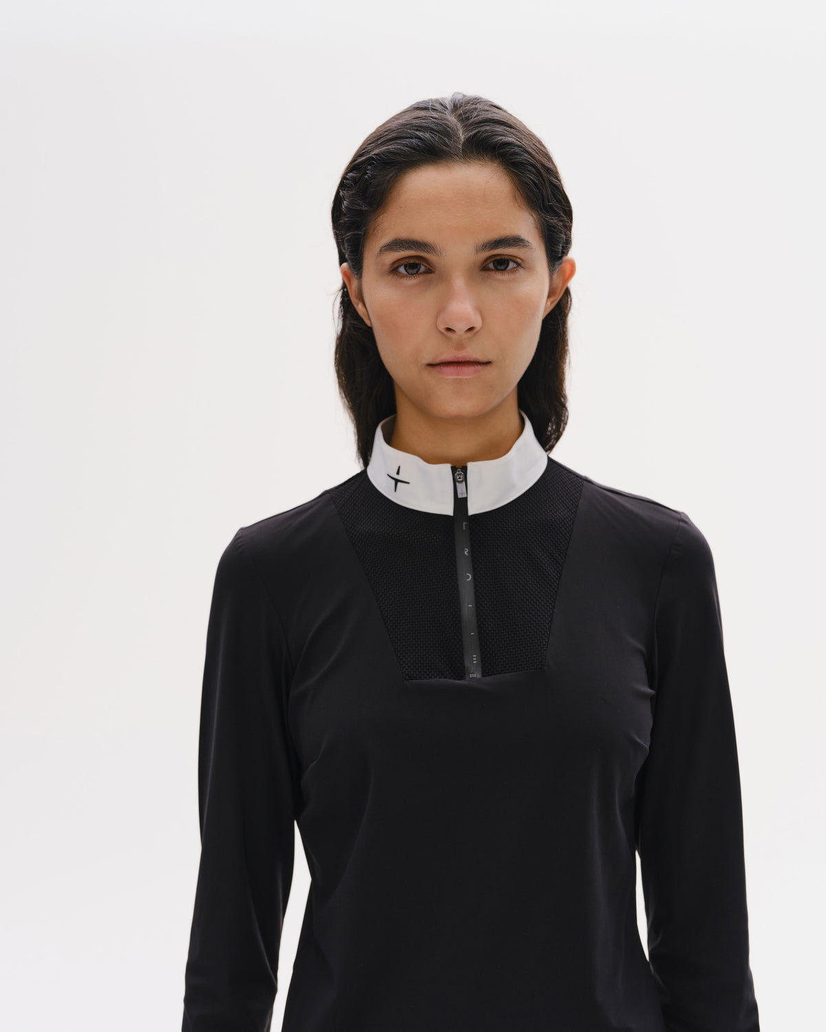 Model image — New Center Line Competition Long Sleeve Polo Mesh - Black