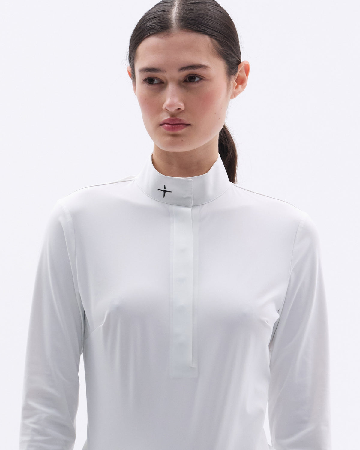 Model image — Half Placket Show Shirt Female - White - Tone On Tone