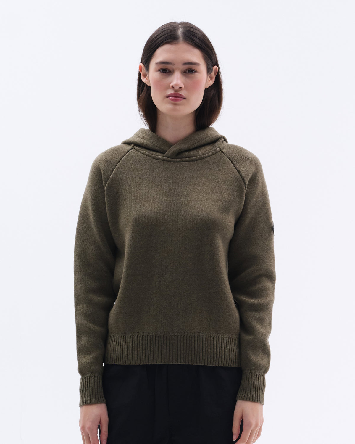 Model image — Loose Fit Extra Fine Merino Hoodie Female - Bordeaux