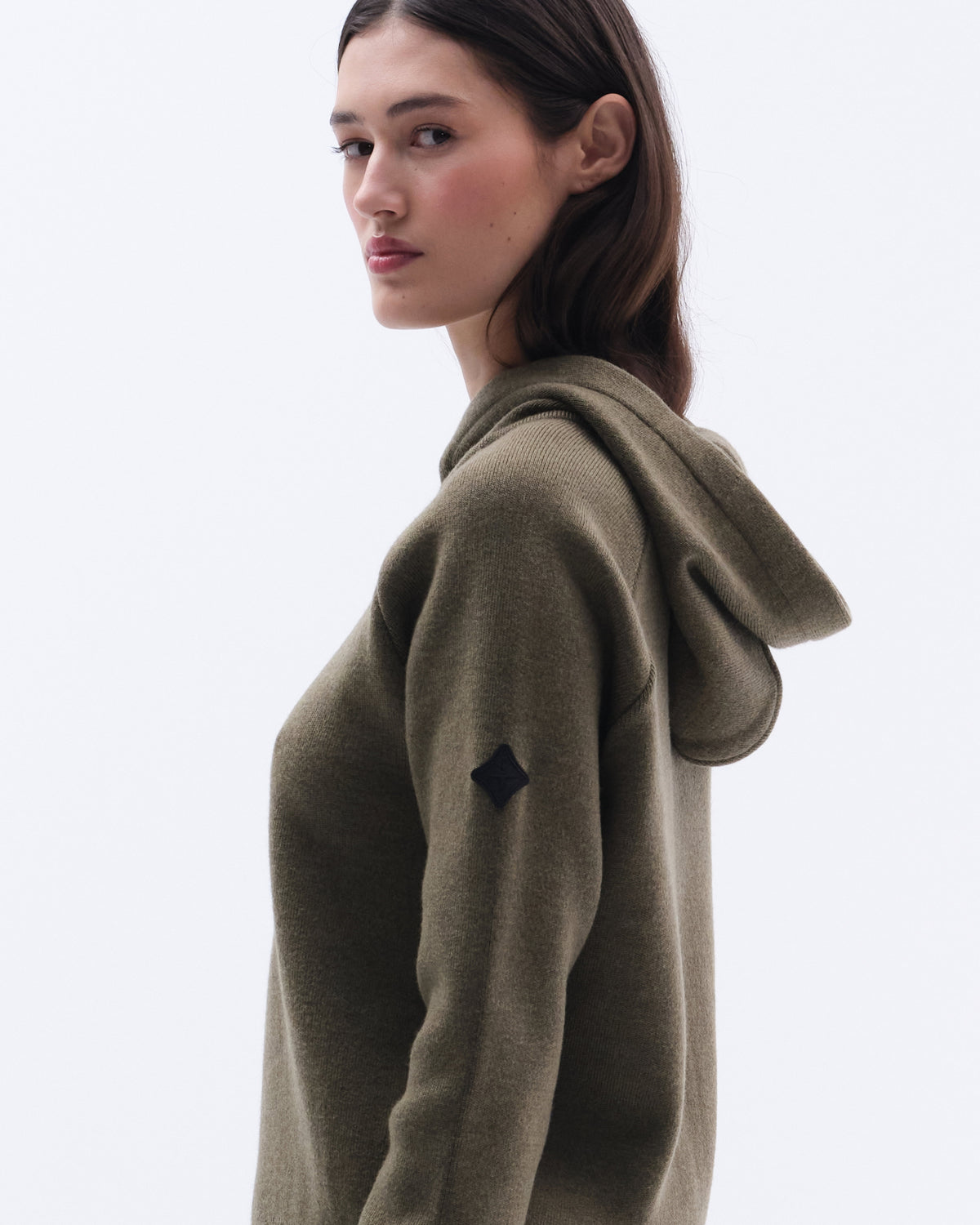 Model image — Loose Fit Extra Fine Merino Hoodie Female - Bordeaux
