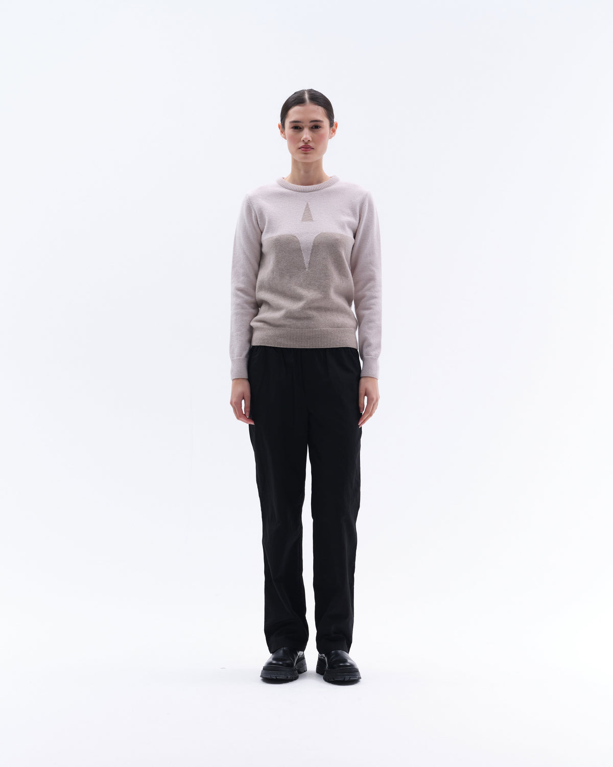 Model image — Cashmere & Wool star logo crew sweater - Black/Dark Grey